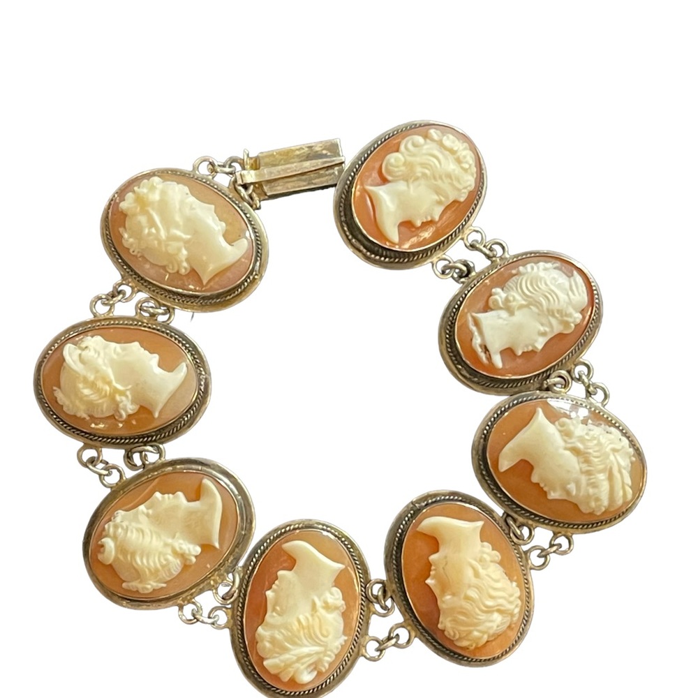 Victorian Antique Sterling Silver 800 Large Sardonyx stone Cameo Link bracelet